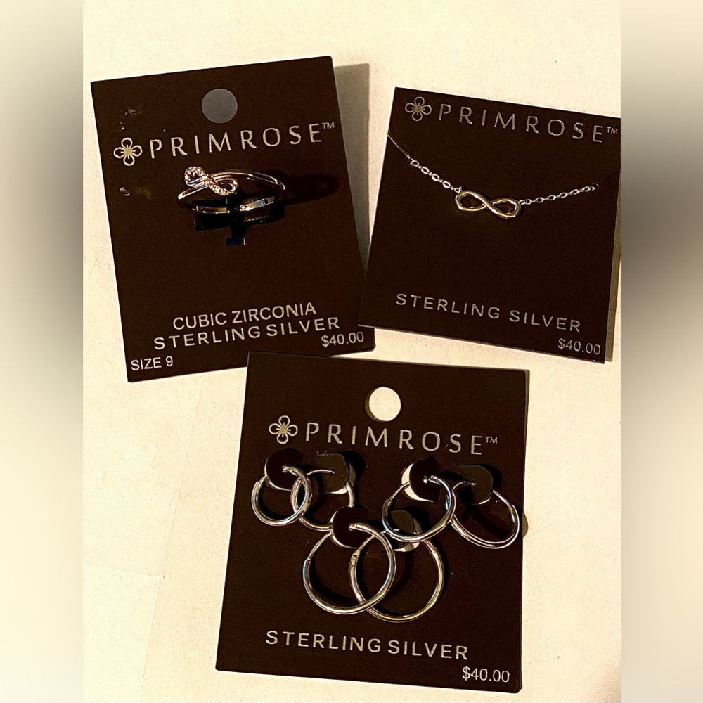 Infinity Necklace & Ring plus Hoop Earrings